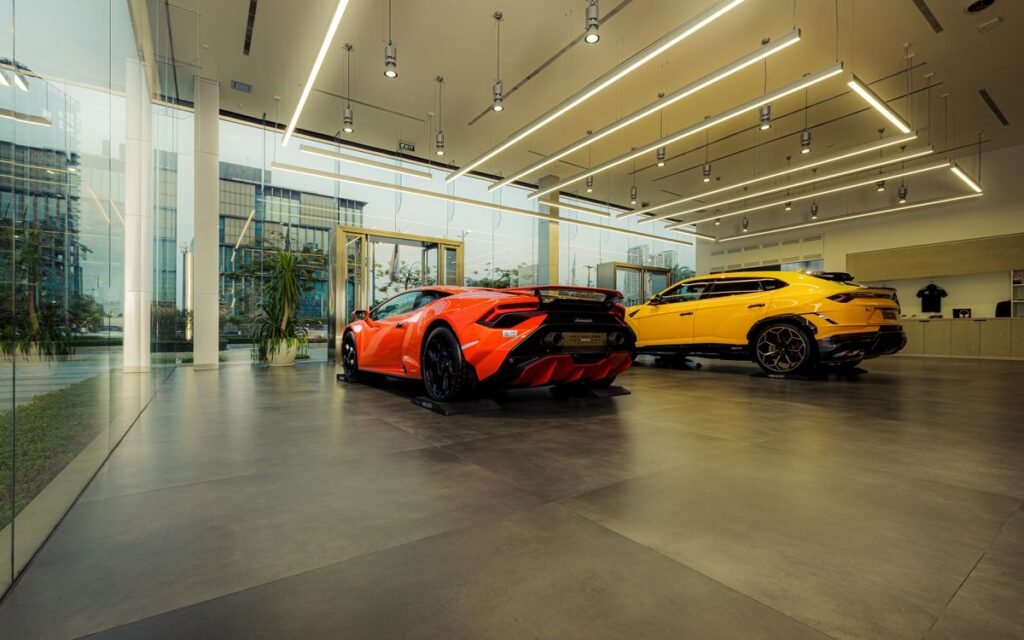 Luxury car in showroom