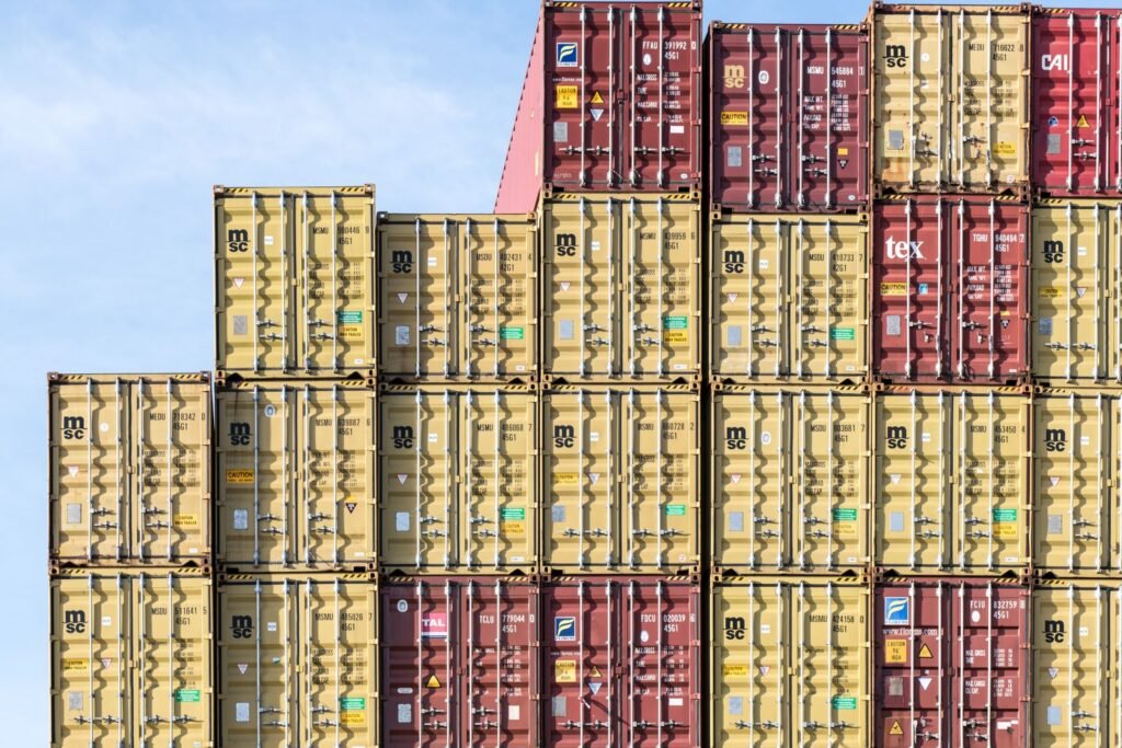 Stacked shipping containers